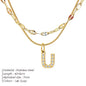 Modessie Double Stainless Steel Round Snake Chain Necklace Light Luxury Zirconia Alphabet Pendant A-Z High-end Fashion Jewelry