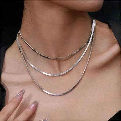 Modessie Unisex Snake Chain Necklace Silver Color Choker Stainless Steel Herringbone Chain Necklace For Women