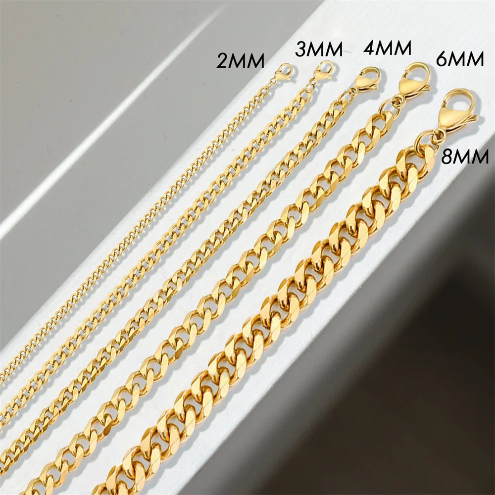 Modessie Men's Cuban Link Chain Necklace Stainless Steel Women Choker Colar Jewelry 2MM/3MM/4MM/6MM/8MM