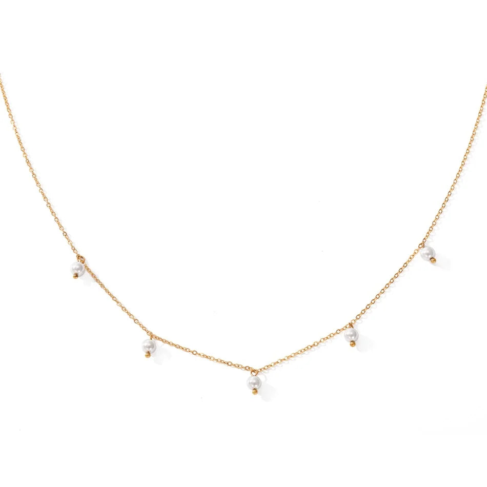 Modessie Stainless Steel  Imitation Pearl Choker Necklaces For Women Girls New Fashion Handmade Short Chain Jewelry