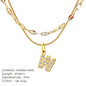 Modessie Double Stainless Steel Round Snake Chain Necklace Light Luxury Zirconia Alphabet Pendant A-Z High-end Fashion Jewelry