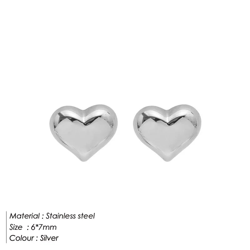 Modessie Golden Heart Earrings Set Stainless Steel Stud Piercing Earrings  Minimalist Style for Women's Jewelry