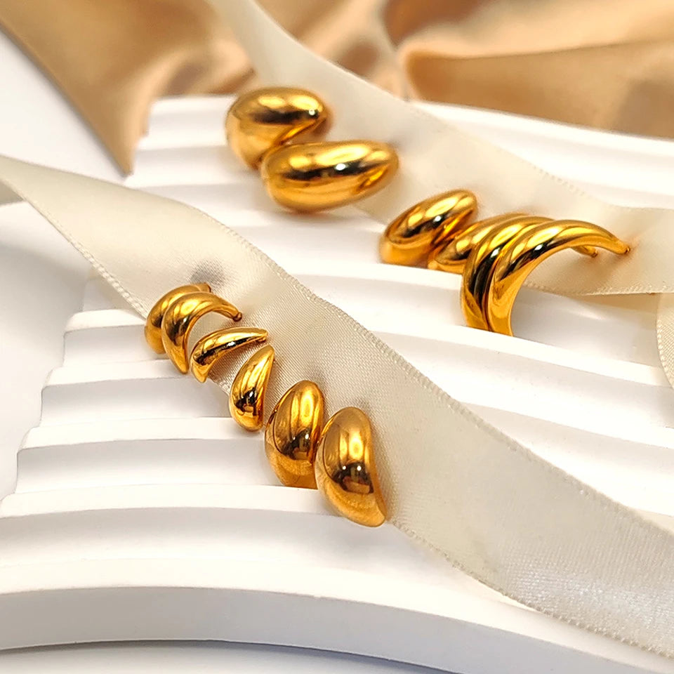 Modessie Steel color Gold color Simple Women Chunky Hoops Earrings Gift Fashion Jewelry Stainless  Round Smooth Thick Hoop