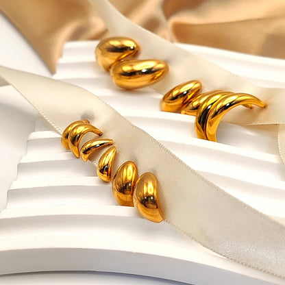 Modessie Steel color Gold color Simple Women Chunky Hoops Earrings Gift Fashion Jewelry Stainless  Round Smooth Thick Hoop