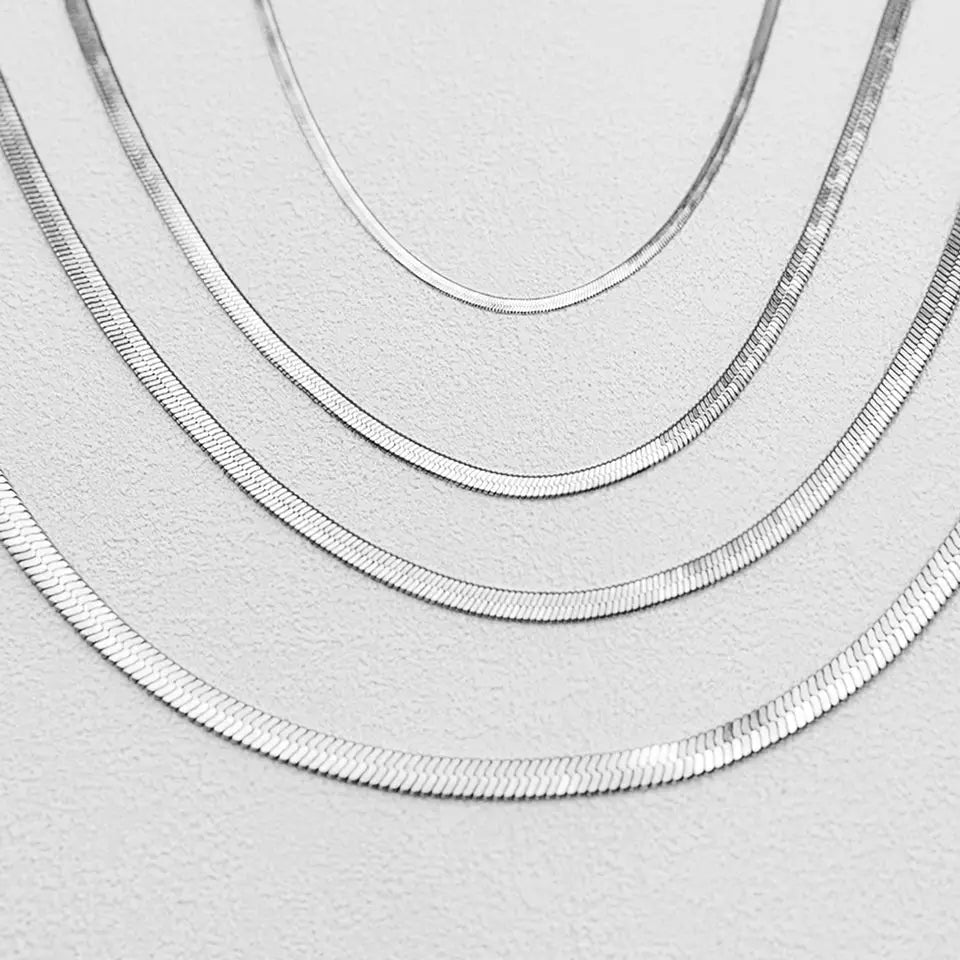 Modessie Unisex Snake Chain Necklace Silver Color Choker Stainless Steel Herringbone Chain Necklace For Women