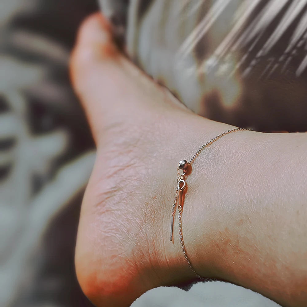 Modessie Silver Color Stainless Steel Anklet Adjustable Simple Chain Women's Fashion Gift 23CM  Dainty Chain  Anklet