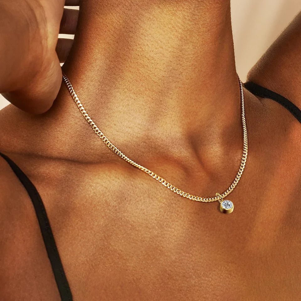 Modessie Birthstone Necklace – 12 Birth Month Colors in Zirconia –  Chain Stainless Steel Pendant Jewelry for Women