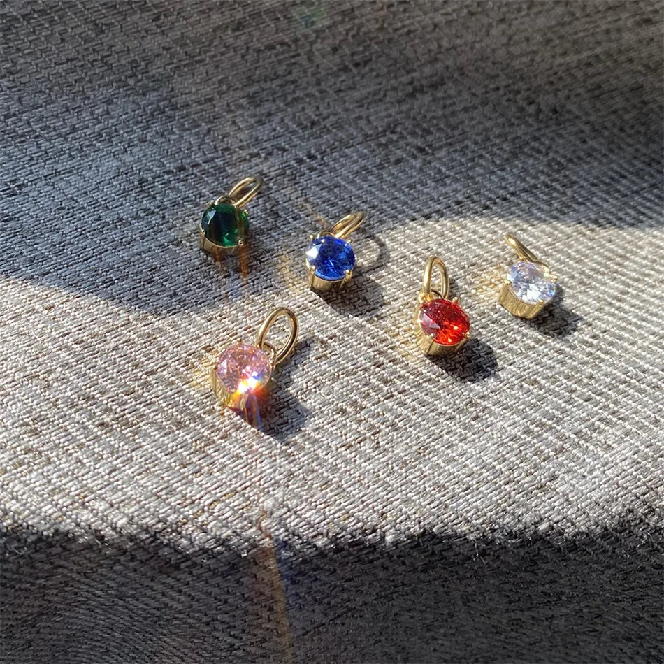 Modessie Stainless  Pendant Necklace Round Zircon Pendant Charms for Diy Necklace Bracelet Jewelry