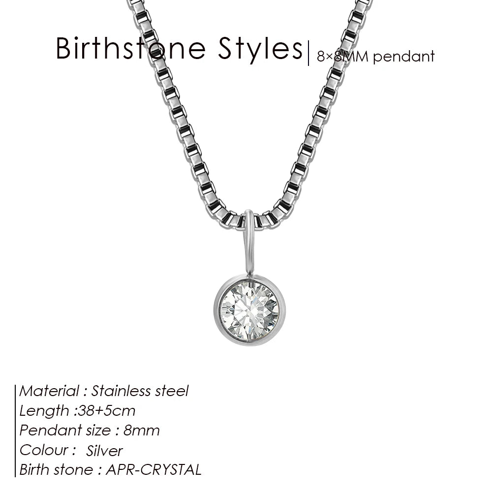 Modessie Birthstone Necklace – 12 Birth Month Colors in Zirconia –  Chain Stainless Steel Pendant Jewelry for Women