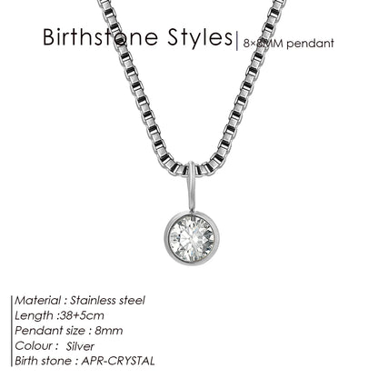 Modessie Birthstone Necklace – 12 Birth Month Colors in Zirconia –  Chain Stainless Steel Pendant Jewelry for Women