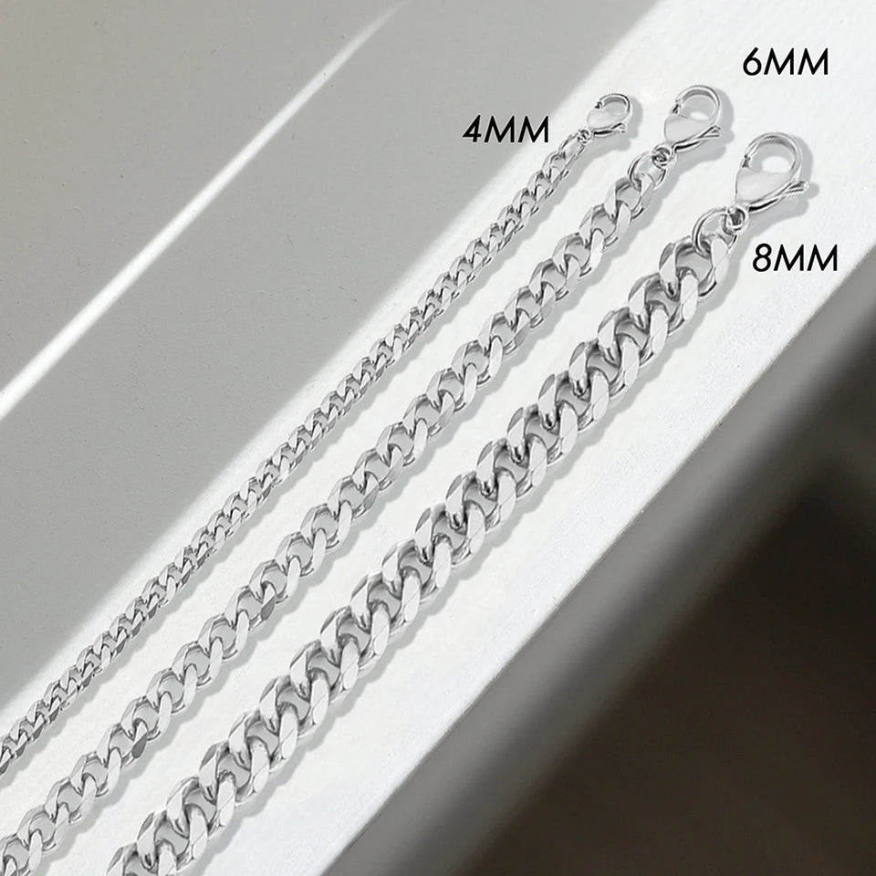 Modessie Silver Color Bracelets Men/ Women  Bracelet Classic Stainless Steel 4MM/6MM/8MM Trendy  Cuban Chain Bracelets