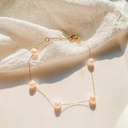 New Trend Dainty Vintage Stainless Steel Single Layer Chain Pearl Bracelet Modessie Summer Jewelry