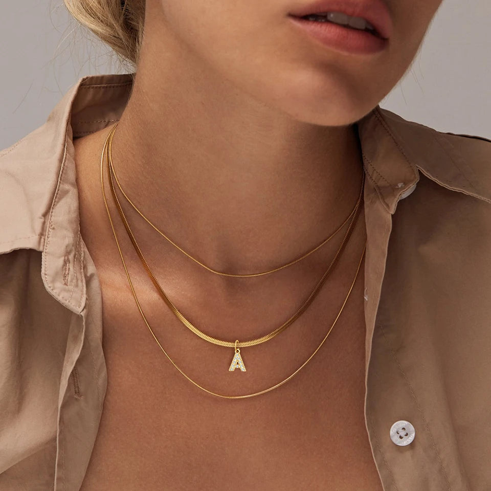 Modessie Stainless Steel Flat Snake Chain Initial Necklace Name Customized Choker Necklace Women's Jewelry