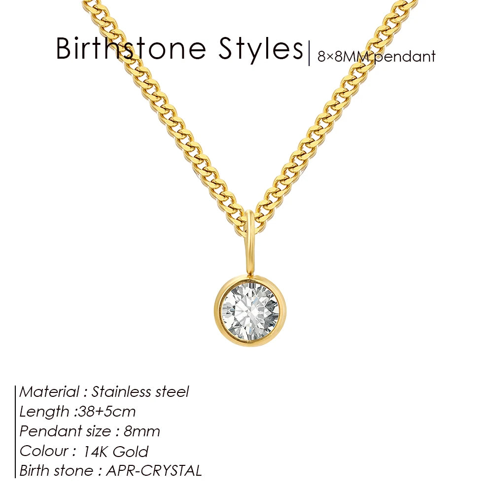 Modessie Birthstone Necklace – 12 Birth Month Colors in Zirconia –  Chain Stainless Steel Pendant Jewelry for Women