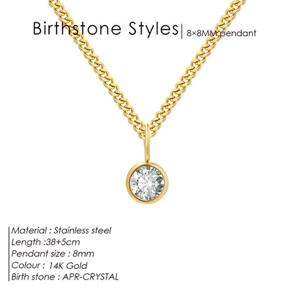 Modessie Birthstone Necklace – 12 Birth Month Colors in Zirconia –  Chain Stainless Steel Pendant Jewelry for Women