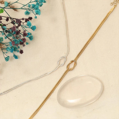 Modessie Fashion High Quality Stainless Steel Gold Plated Bracelets Classic Round Snake Chain Knotted Simple Accessories