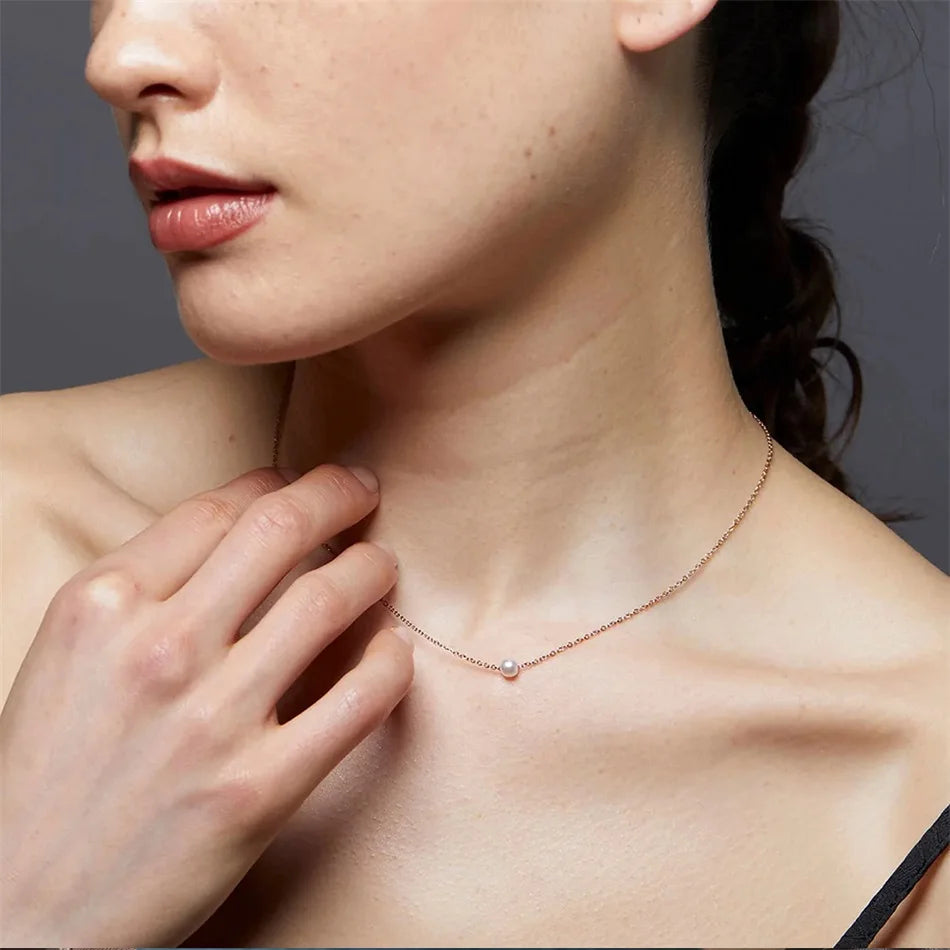Modessie 5MM Imitation pearls Pendant Necklace for Women Choker Necklace Women Stainless Steel Necklace Fashion Jewelry