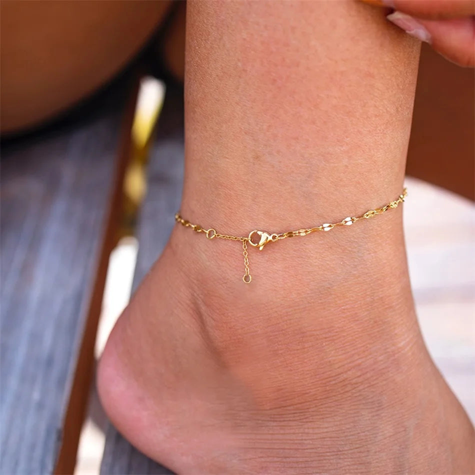 Stainless Steel Fish Lips Chain Anklet  For Women Summer Beach Foot Jewelry On The Leg Minimalist Anklets Female
