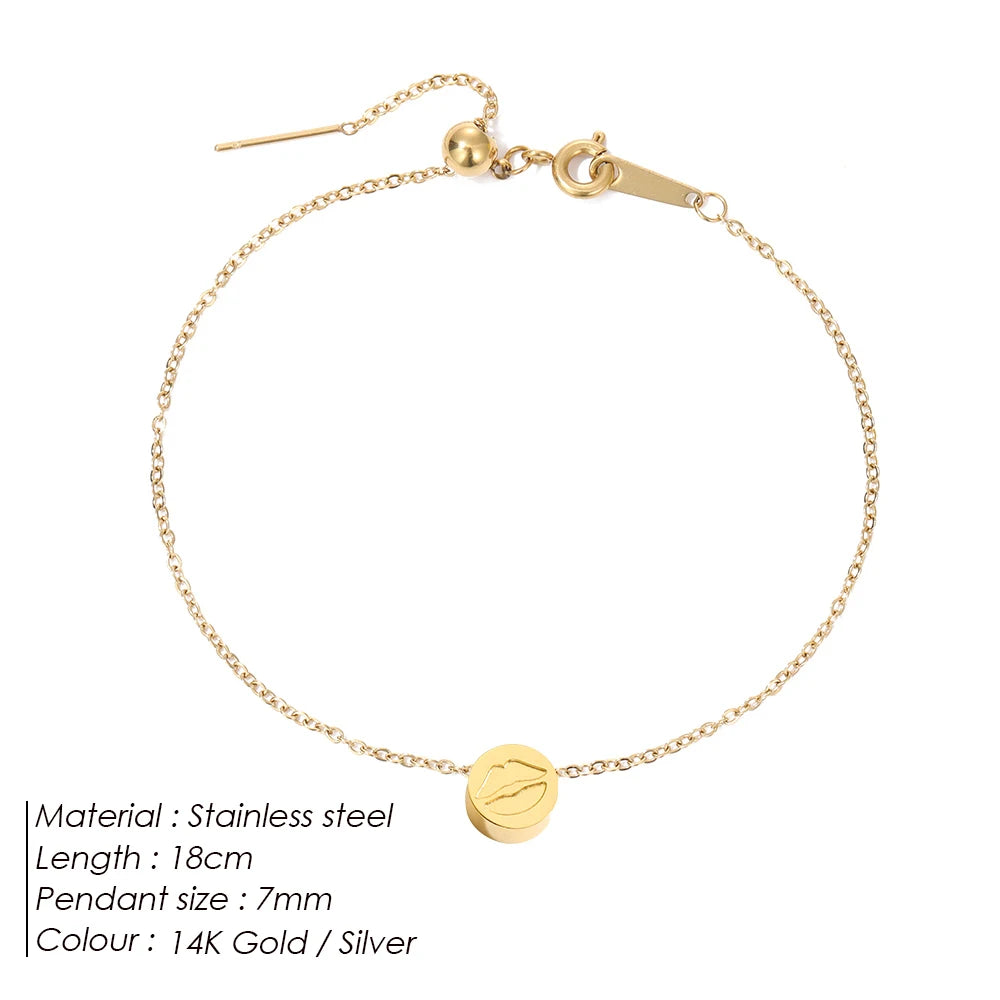 Modessie Stainless Steel Chain Bracelet – Gold or Silver Plated with Round Charm – 20 Design Options