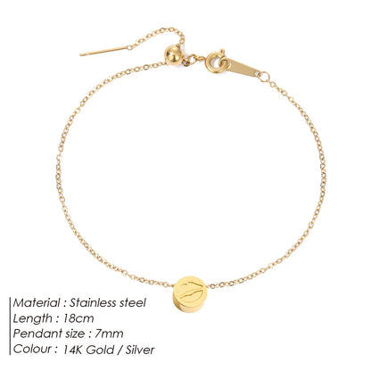 Modessie Stainless Steel Chain Bracelet – Gold or Silver Plated with Round Charm – 20 Design Options